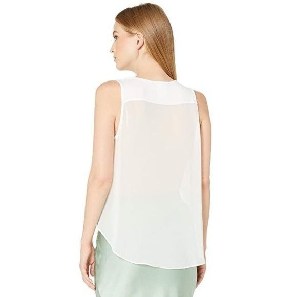 BCBGMAXAZRIA Airy High Low Sheer Back Tank Top In White Size X-Small - Picture 2 of 5